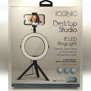 Desktop Studio Light 8" LED Ring Light, Tripod w/ Phone Mount, vlogging, Podcast